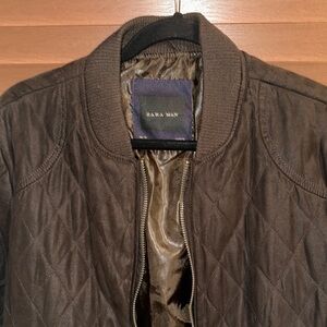 Zara Brown Bomber Jacket with Quilted Design
